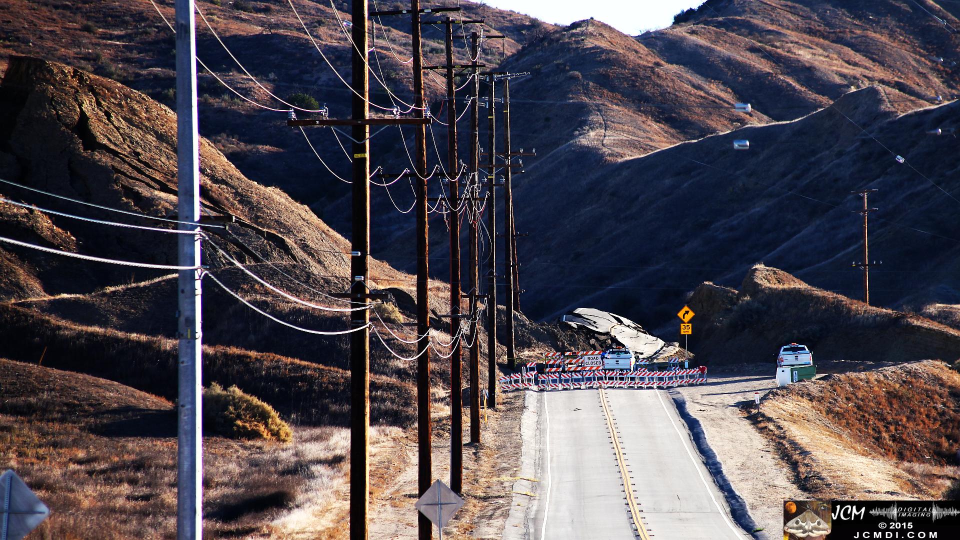 Landslide and road damage at Vasquez Canyon Road in Santa Clarita, CA filmed 11-23-2015